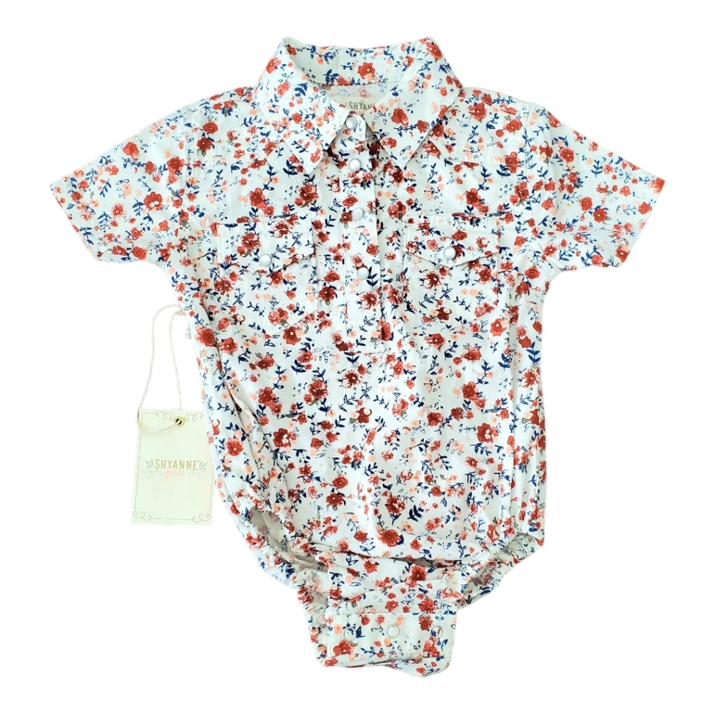 SHYANNE INFANT GIRLS' PRINTED SHORT SLEEVE SNAP WESTERN ONESIE